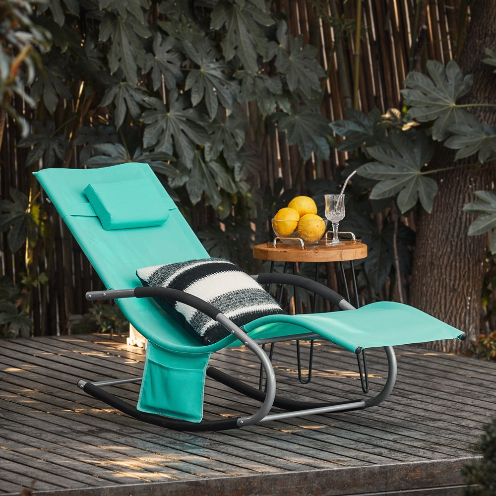 SoBuy OGS28-TB Chaise Longue Transat de Jardin Bascule avec Appui-tête Réglable et Pochette latérale