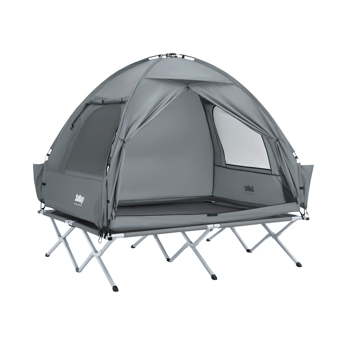 SoBuy OGS32-II-L-HG Tente de Camping 2 Personnes – Crochet Lampe, 4 Poches Chaussures, Moustiquaire, Charge 180 kg, 193×188×1