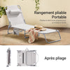 SoBuy OGS35-MI Transat Jardin Extérieur Pliable Bain de Soleil avec Oreiller Chaise Longue Relax avec Poche Latérale Confortable Mobilier de Jardin pour Terrasse Plage Piscine Beige 155x56x81cm