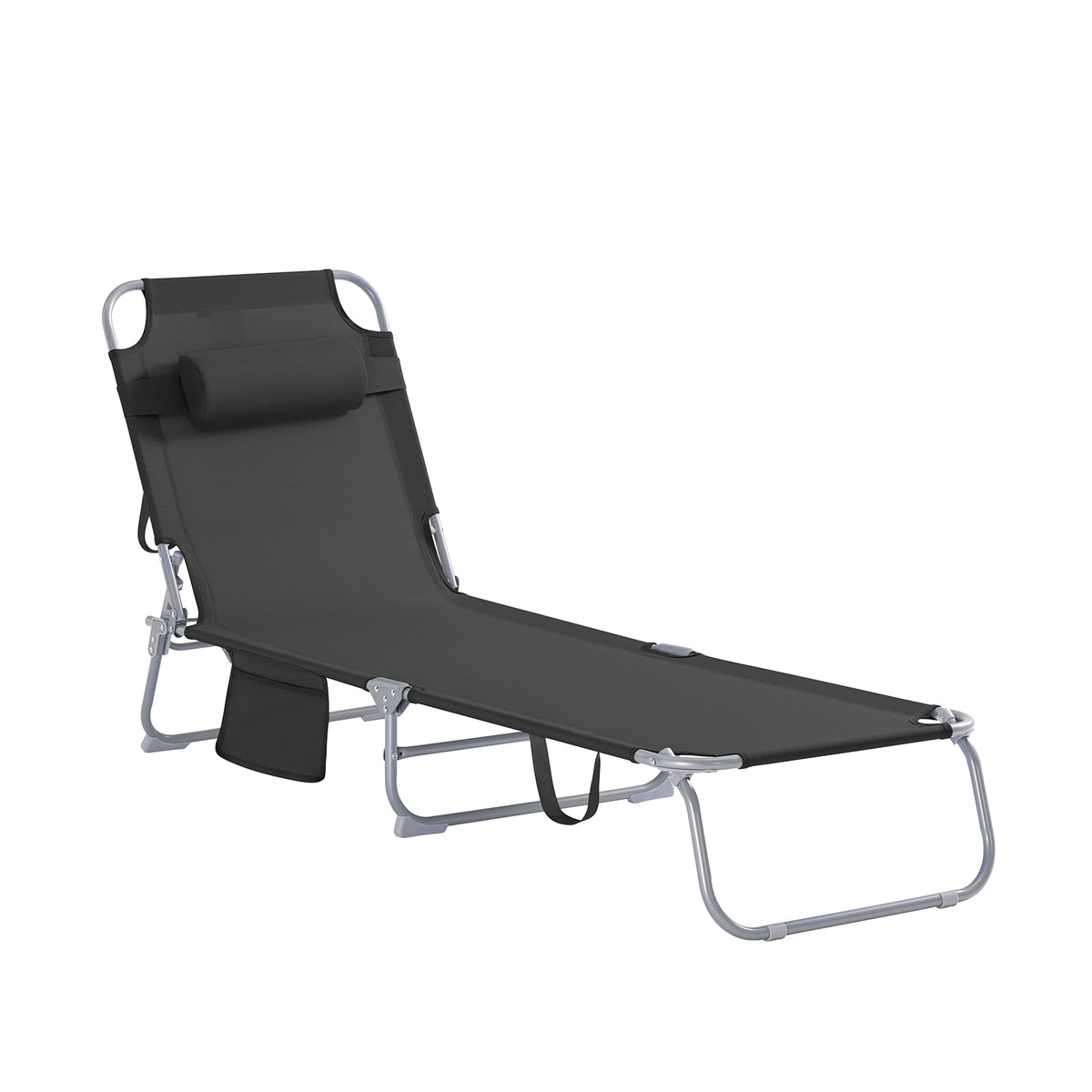 SoBuy OGS35-SCH Transat Jardin Extérieur Pliable Bain de Soleil avec Oreiller Chaise Longue Relax avec Poche Latérale Confort