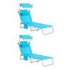 SoBuy OGS48-Bx2 Lot de 2 Transat Jardin Extérieur Pliable Bain de Soleil avec Oreiller Chaise Longue avec Pare-Soleil et Poche Latérale Mobilier de Jardin pour Terrasse Piscine Bleu ciel 155x56x81cm