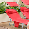 SoBuy OGS48-Rx2 Lot de 2 Transat Jardin Extérieur Pliable Bain de Soleil avec Oreiller Chaise Longue avec Pare-Soleil et Poche Latérale Mobilier de Jardin pour Terrasse Piscine Rouge 155x56x81cm