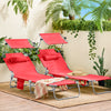 SoBuy OGS48-Rx2 Lot de 2 Transat Jardin Extérieur Pliable Bain de Soleil avec Oreiller Chaise Longue avec Pare-Soleil et Poche Latérale Mobilier de Jardin pour Terrasse Piscine Rouge 155x56x81cm