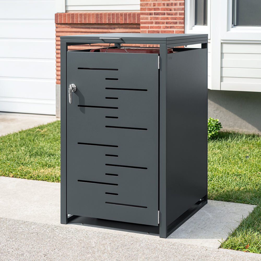 SoBuy OGS63-DG Cache-Poubelle Extérieur 240 L à Couvercle Hydraulique – Armoire Métallique Verrouillable, Amortisseurs – 69×80×116 cm, Anthracite