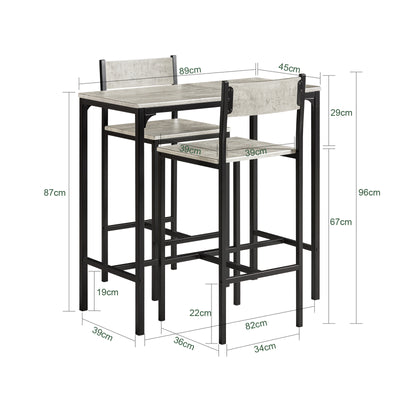 SoBuy OGT03-HG Ensemble Table Haute + 2 Tabourets – Table 87 cm, Tabourets Rangeables, Style Industriel Bois et Métal Noir