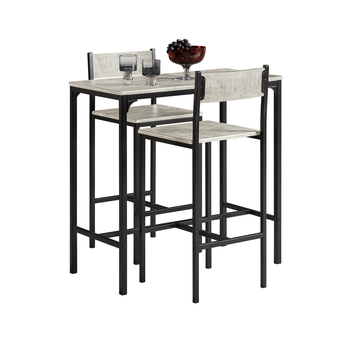 SoBuy OGT03-HG Ensemble Table Haute + 2 Tabourets – Table 87 cm, Tabourets Rangeables, Style Industriel Bois et Métal Noir