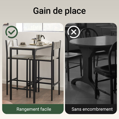 SoBuy OGT03-HG Ensemble Table Haute + 2 Tabourets – Table 87 cm, Tabourets Rangeables, Style Industriel Bois et Métal Noir
