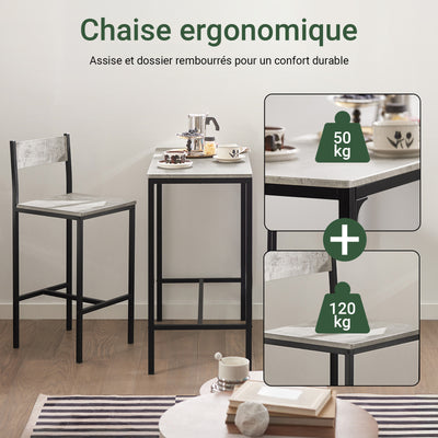 SoBuy OGT03-HG Ensemble Table Haute + 2 Tabourets – Table 87 cm, Tabourets Rangeables, Style Industriel Bois et Métal Noir