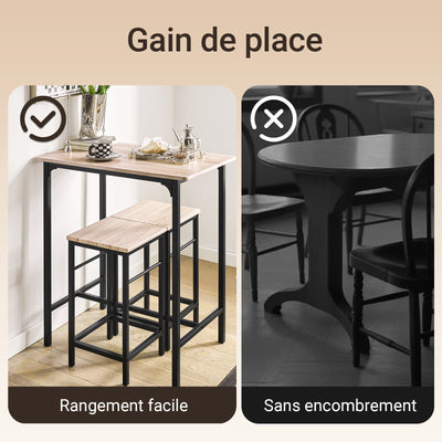 SoBuy OGT10-N Ensemble Table Haute + 2 Tabourets avec Repose-Pieds – L80 × P50 × H87 cm, Naturel