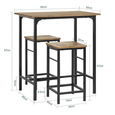 SoBuy OGT10-PF Lot Table et 2 Tabourets Ensemble Table de Bar Bistrot + 2 Chaises de Bar avec Repose-Pieds Table Haute Cuisine