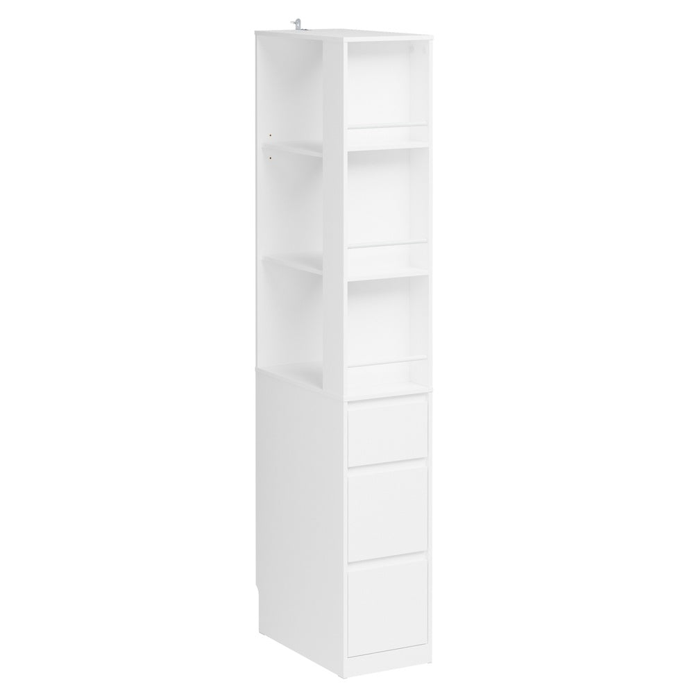 SoBuy STR15-W Étagère Blanche 4 Niveaux avec 3 Tiroirs – Meuble de Rangement Gain de Place pour Salon, Chambre, Cuisine ou Bureau, Bibliothèque Haute d'Angle 28 cm – 28×50×170 cm, Charge 58 kg