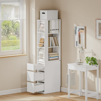 SoBuy STR15-W Étagère Blanche 4 Niveaux avec 3 Tiroirs – Meuble de Rangement Gain de Place pour Salon, Chambre, Cuisine ou Bureau, Bibliothèque Haute d'Angle 28 cm – 28×50×170 cm, Charge 58 kg