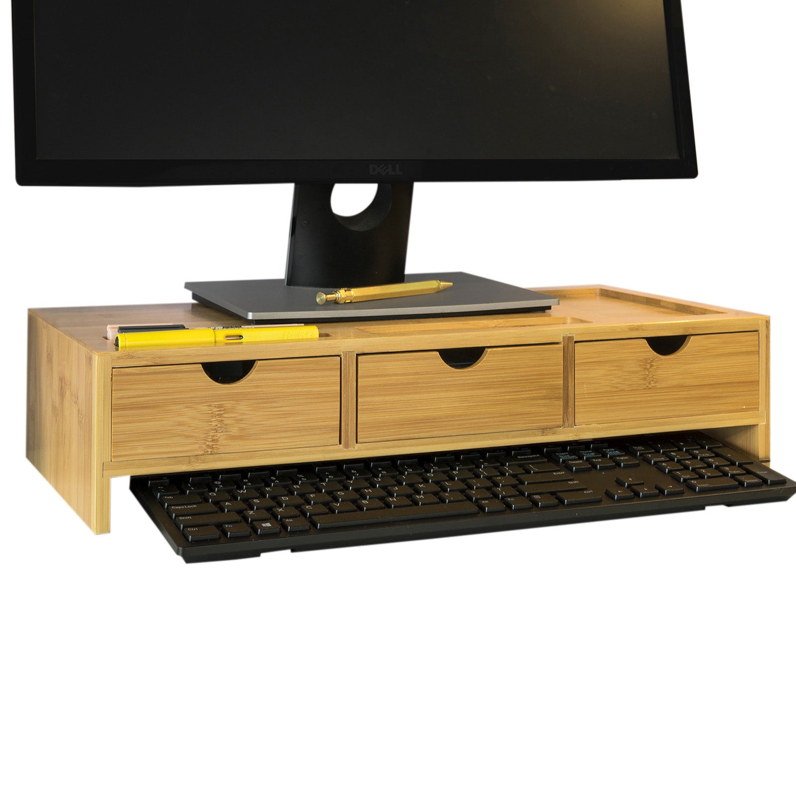 Support d'écran d'ordinateur de support de moniteur de bambou avec 2  tiroirs frg198-n sobuy® - Conforama