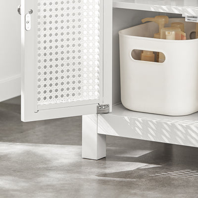 SoBuy BZR35-W Meuble sous Lavabo Salle de Bain Meuble Lavabo avec 2 Portes et Étagère Petit Meuble Salle de Bain avec Panneaux en Treillis pour Vasque ou Lavabo Blanc 50x60x33 cm