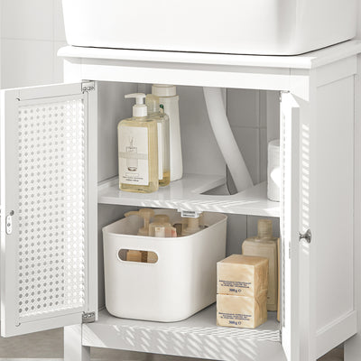 SoBuy BZR35-W Meuble sous Lavabo Salle de Bain Meuble Lavabo avec 2 Portes et Étagère Petit Meuble Salle de Bain avec Panneaux en Treillis pour Vasque ou Lavabo Blanc 50x60x33 cm