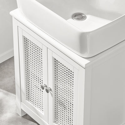 SoBuy BZR35-W Meuble sous Lavabo Salle de Bain Meuble Lavabo avec 2 Portes et Étagère Petit Meuble Salle de Bain avec Panneaux en Treillis pour Vasque ou Lavabo Blanc 50x60x33 cm