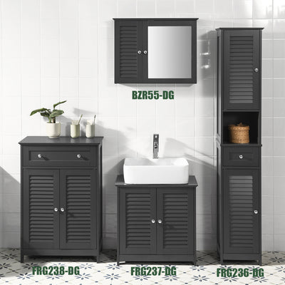 SoBuy FRG237-DG Meuble sous Lavabo avec Étagères Ajustables, Résistant à l’Humidité, pour Salle de Bain et WC, Rangement Optimisé – L60×P35×H58 cm, MDF, Gris