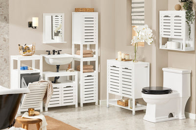 SoBuy BZR67-W Meuble Bas Armoire Toilette avec 1 Panier bac à Linge basculant Meuble de Rangement Corbeille à Linge Coffre à Linge