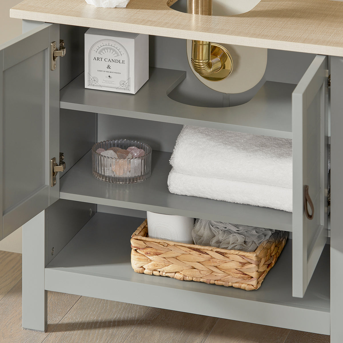 SoBuy BZR69-HG Meuble sous Lavabo, Meuble sous Vasque, Meuble de Salle de Bain, Placard de Rangement, Armoire Salle de Bain
