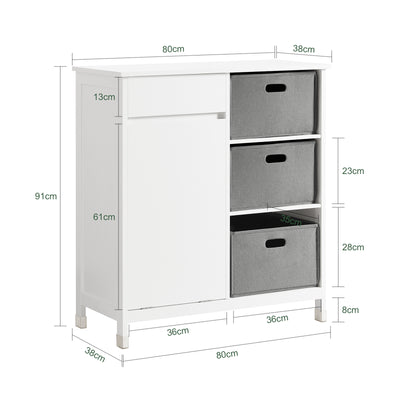 SoBuy BZR77-W Meuble de Salle de Bain avec Paniers à Linge, Armoire à Linge avec 3 Paniers et Tiroir, Armoire de Salle de Bain en Bois, Corbeille à Linge, Blanc, 80x91x38cm