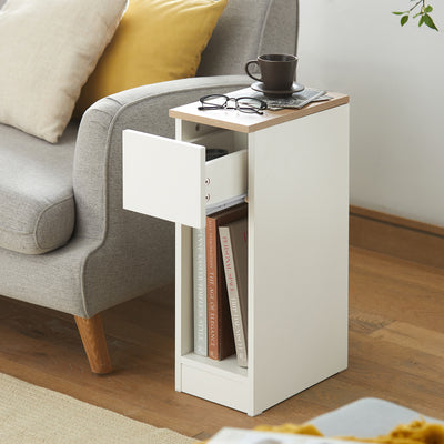 SoBuy FBT111-WNx2 Lot de 2 Tables de Chevet Étroites 20 cm – Gain de Place, Tiroir et Étagère