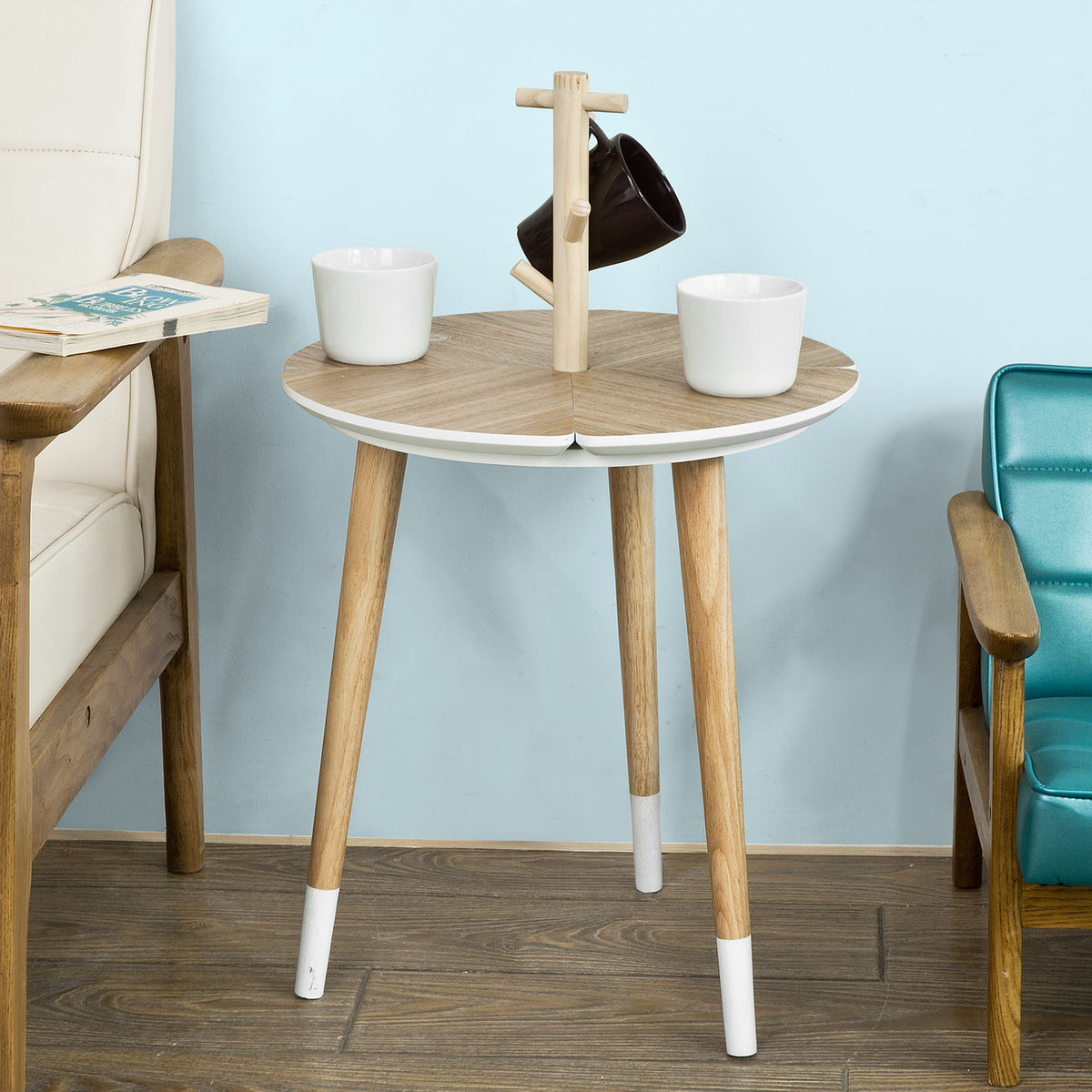 SoBuy FBT38-WN Table café Design avec support à Tasses Table d’appoint Ronde