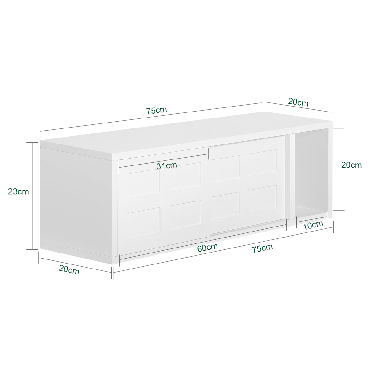 SoBuy FHK18-W Étagère Murale avec 2 Portes Coulissantes, Rangement Optimisé, Design Fonctionnel, Usage Quotidien, Format Pratique – L75×P20×H23 cm, Blanc