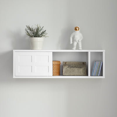 SoBuy FHK18-W Étagère Murale avec 2 Portes Coulissantes, Rangement Optimisé, Design Fonctionnel, Usage Quotidien, Format Pratique – L75×P20×H23 cm, Blanc