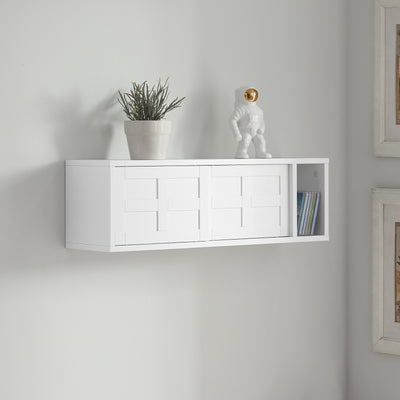 SoBuy FHK18-W Étagère Murale avec 2 Portes Coulissantes, Rangement Optimisé, Design Fonctionnel, Usage Quotidien, Format Pratique – L75×P20×H23 cm, Blanc