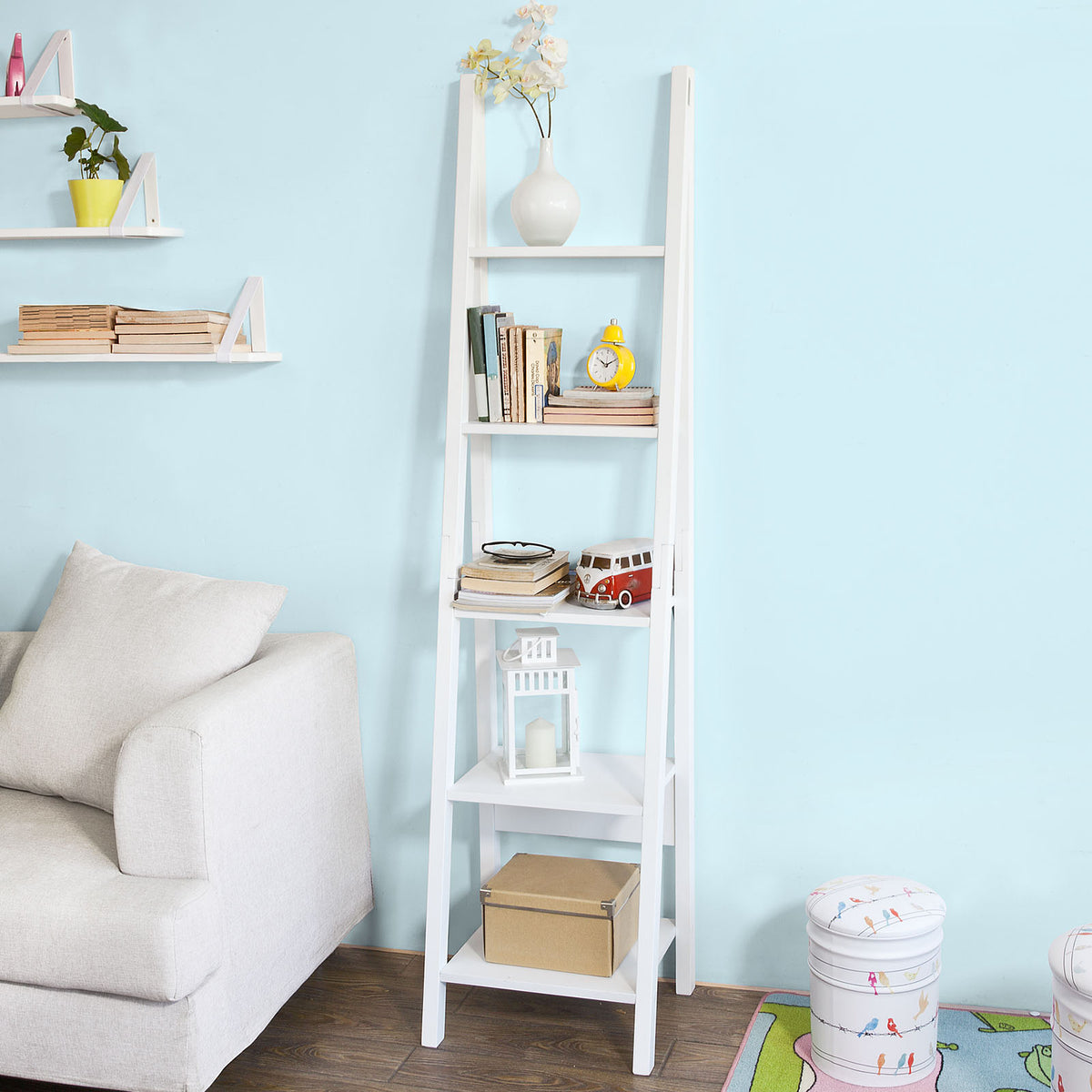 SoBuy FRG101-W Étagère style échelle Bibliothèque, 5 étages –Blanc