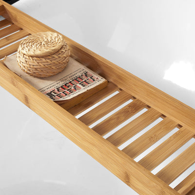 SoBuy FRG212-N Plateau de Baignoire Extra Long et Verni avec Support Verre à Vin et Bougie, Design Fonctionnel, Usage Quotidien, Pratique – Bambou, Naturel