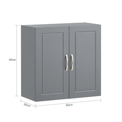 SoBuy FRG231-DG Meuble Haut Salle de Bain Suspendu Armoire Murale avec Étagère Réglable et Porte Rangement Mural Compact pour Salle de Bain, WC ou Cuisine Gris 60x30x60 cm
