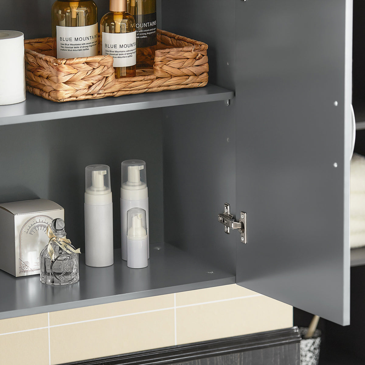 SoBuy FRG231-DG Meuble Haut Salle de Bain Suspendu Armoire Murale avec Étagère Réglable et Porte Rangement Mural Compact pour Salle de Bain, WC ou Cuisine Gris 60x30x60 cm