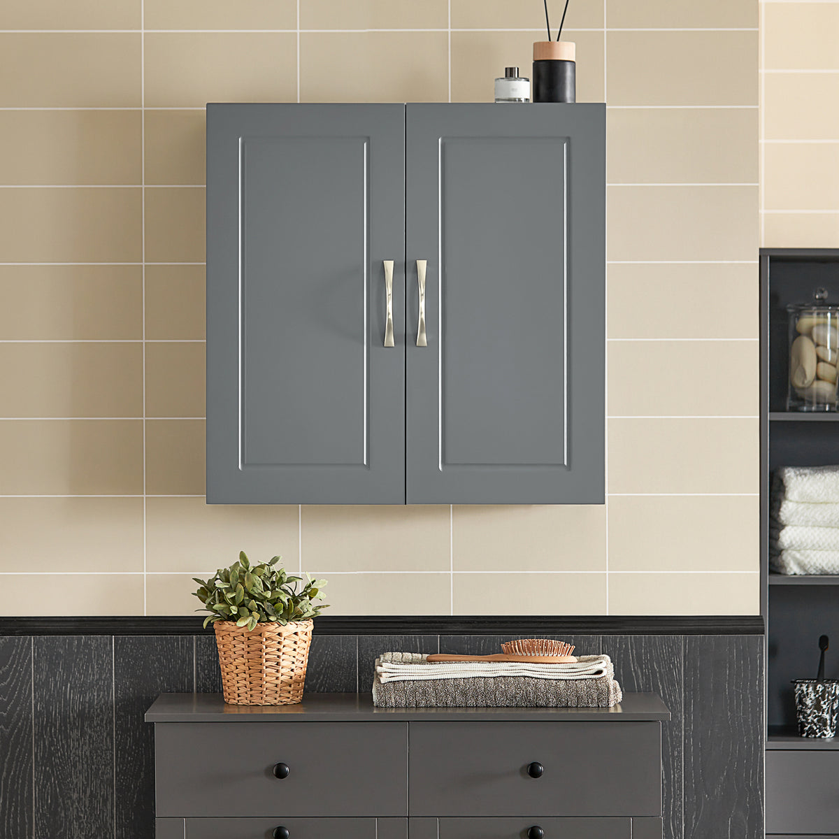 SoBuy FRG231-DG Meuble Haut Salle de Bain Suspendu Armoire Murale avec Étagère Réglable et Porte Rangement Mural Compact pour Salle de Bain, WC ou Cuisine Gris 60x30x60 cm
