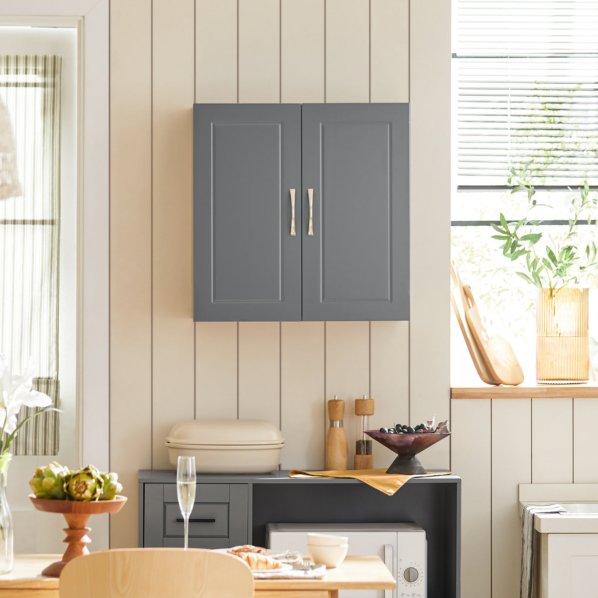 SoBuy FRG231-DG Meuble Haut Salle de Bain Suspendu Armoire Murale avec Étagère Réglable et Porte Rangement Mural Compact pour Salle de Bain, WC ou Cuisine Gris 60x30x60 cm