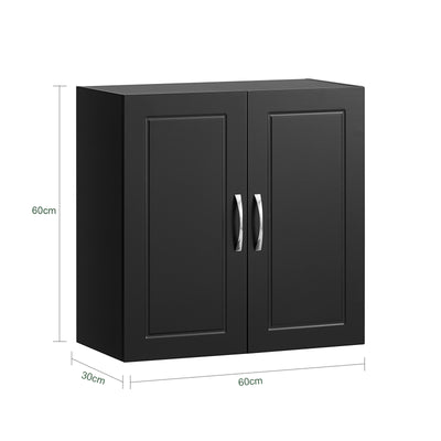 SoBuy FRG231-SCH Meuble Haut Salle de Bain Suspendu Armoire Murale avec Étagère Réglable et Porte Rangement Mural Compact pour Salle de Bain, WC ou Cuisine Noir L60xP30xH60 cm