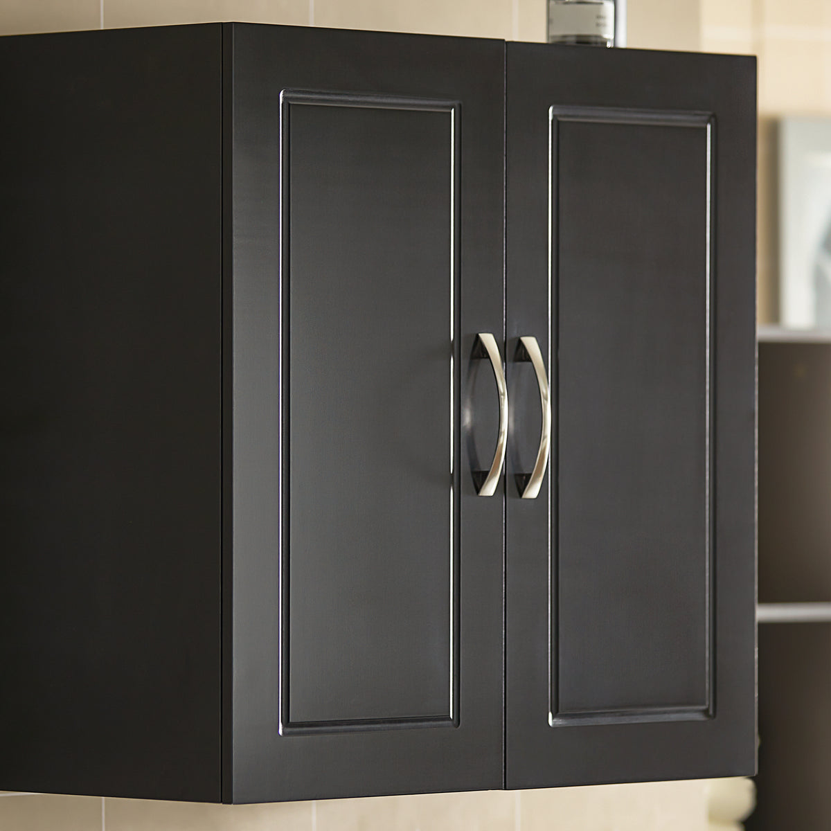 SoBuy FRG231-SCH Meuble Haut Salle de Bain Suspendu Armoire Murale avec Étagère Réglable et Porte Rangement Mural Compact pour Salle de Bain, WC ou Cuisine Noir L60xP30xH60 cm