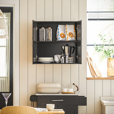 SoBuy FRG231-SCH Meuble Haut Salle de Bain Suspendu Armoire Murale avec Étagère Réglable et Porte Rangement Mural Compact pour Salle de Bain, WC ou Cuisine Noir L60xP30xH60 cm