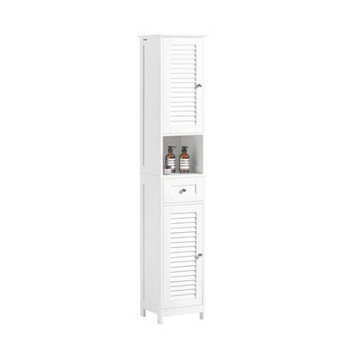 SoBuy FRG236-W Colonne de Salle de Bain – 32 cm, 2 Portes Persiennes, Tiroir et Niche, Blanc
