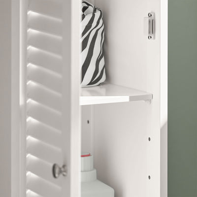 SoBuy FRG236-W Colonne de Salle de Bain – 32 cm, 2 Portes Persiennes, Tiroir et Niche, Blanc