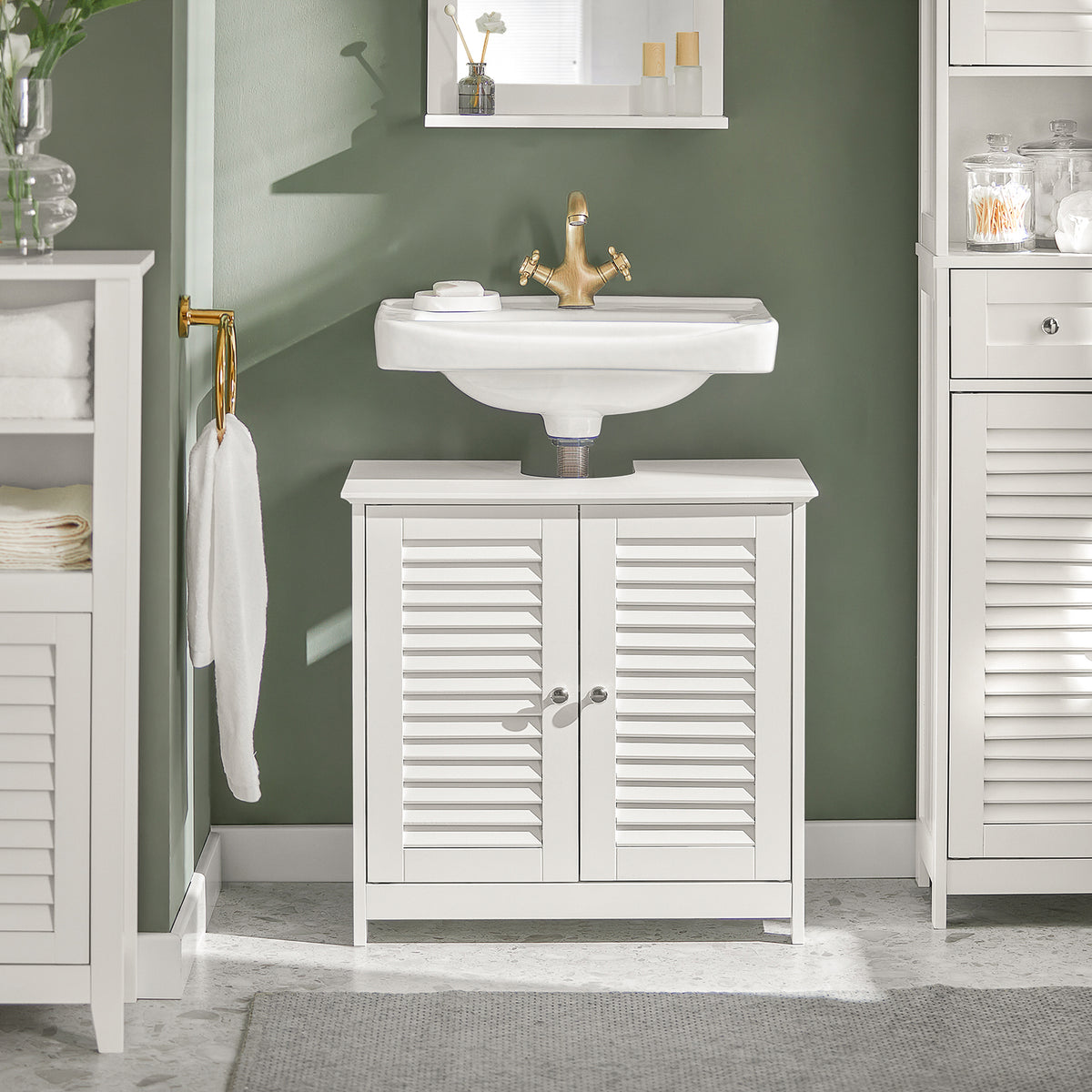 SoBuy FRG237-W Meuble Sous-Lavabo Meuble de Salle de Bain Vasque, 2 portes et 2 étages