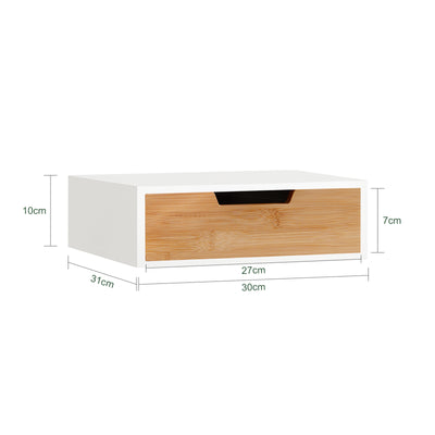 SoBuy FRG179-WN Boîte à Thé avec Tiroir, Format Compact, Rangement Optimisé, Design Fonctionnel, Usage Quotidien – L31×P30×H10 cm, Bois, Blanc et Naturel