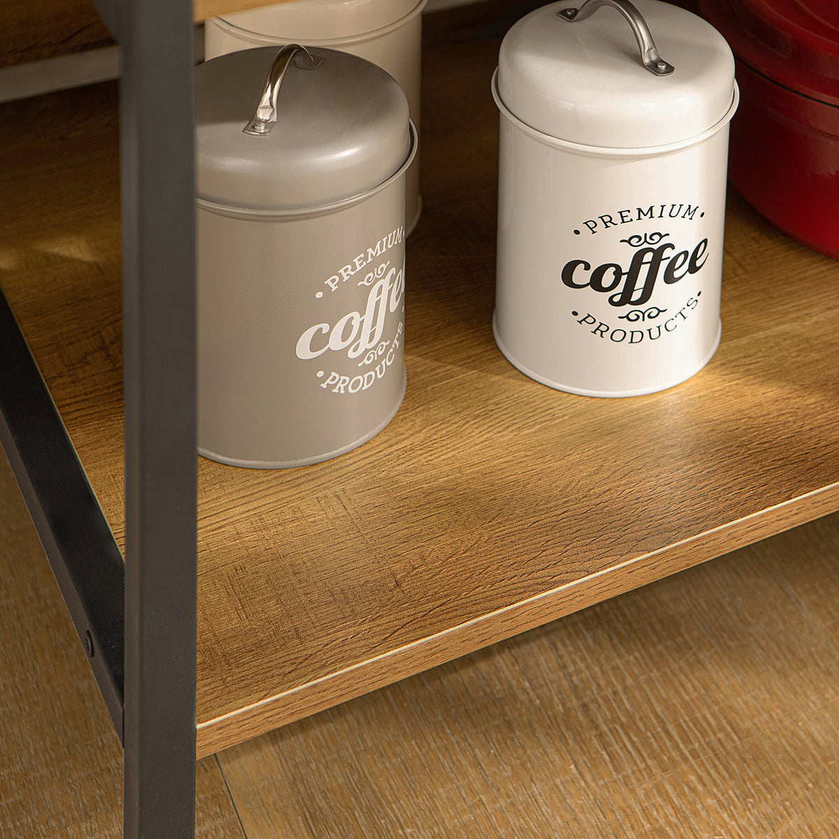 SoBuy FSB71-PF Îlot de Cuisine 120 × 45 × 90 cm, Tiroir, 2 Étagères et Espace Ouvert – Effet Bois et Métal Noir