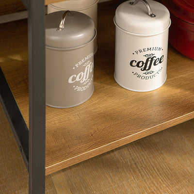 SoBuy FSB71-PF Îlot de Cuisine 120 × 45 × 90 cm, Tiroir, 2 Étagères et Espace Ouvert – Effet Bois et Métal Noir