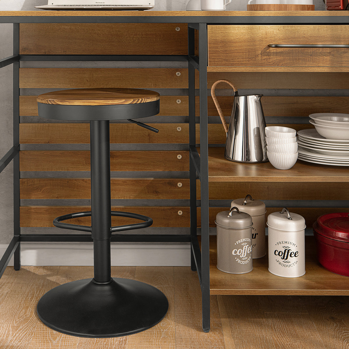 SoBuy FSB71-PF Îlot de Cuisine 120 × 45 × 90 cm, Tiroir, 2 Étagères et Espace Ouvert – Effet Bois et Métal Noir