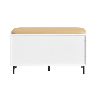 SoBuy FSR116-W Banc à Chaussures avec Coussin Rembourré, 2 Portes Coulissantes et 4 Étagères pour Entrée – 85x37x49 cm, Blanc