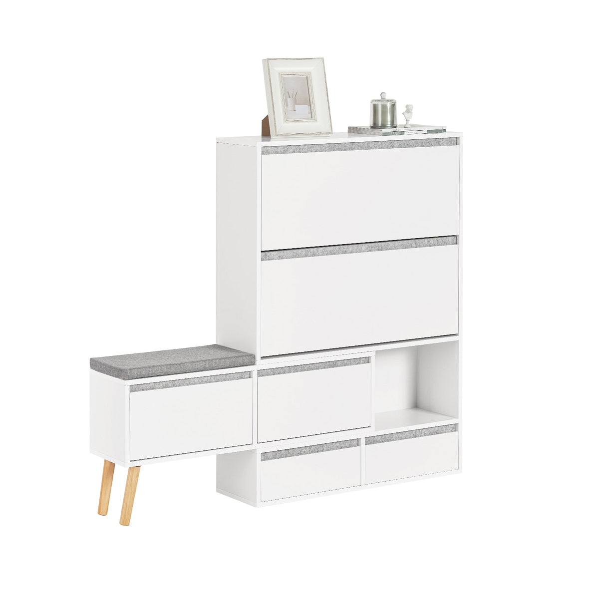 SoBuy FSR134-W Banc à Chaussures Modulable avec Armoire sur Pieds, Meuble d'Entrée – 124x24x126 cm, Blanc