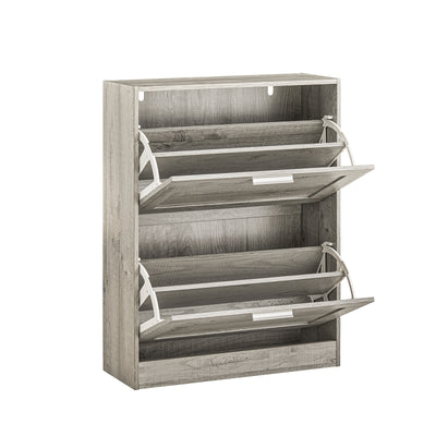 SoBuy FSR137-HG Armoire à Chaussures 2 Abattants Réglables, Slim pour Entrée Couloir – Gris Effet Bois