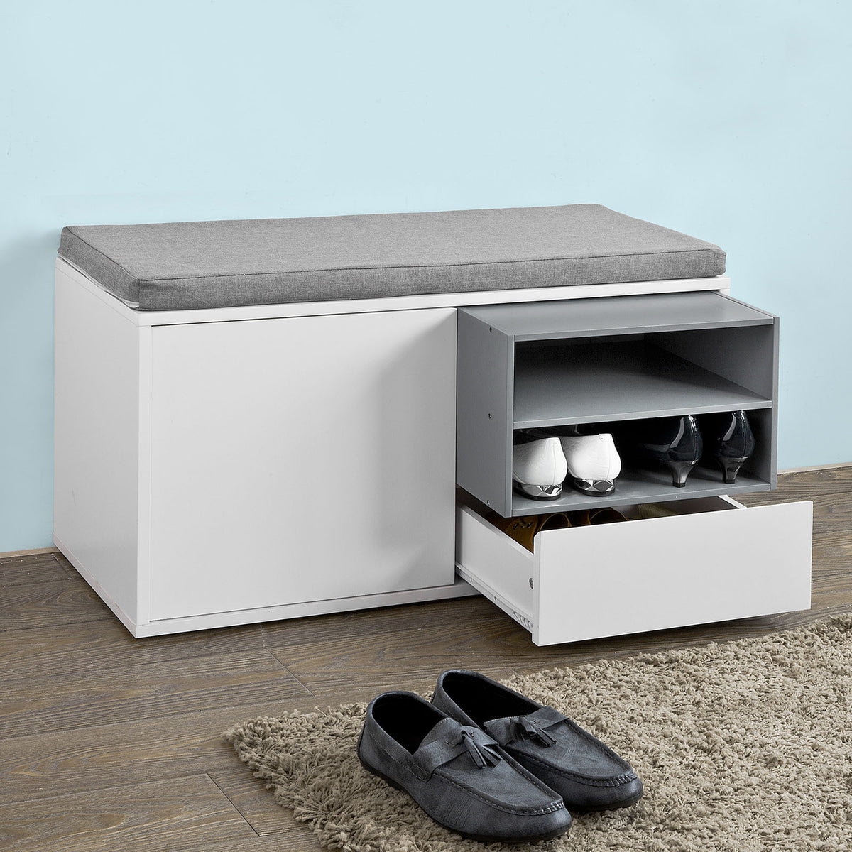 SoBuy FSR37-W Banc à Chaussures avec Coussin Rembourré et Rangement pour Entrée Couloir – 80x35x46 cm, Blanc
