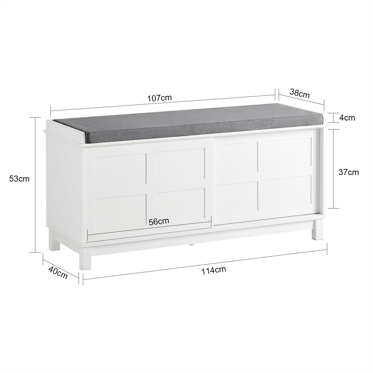 SoBuy FSR86-W Banc à Chaussures avec Coussin Rembourré et 2 Portes, Grande Capacité pour Entrée – 114x40x53 cm, Blanc